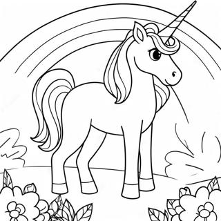 Pagina Para Colorear De Un Caballo Unicornio Magico En Un Paisaje Arcoiris 71864-59384