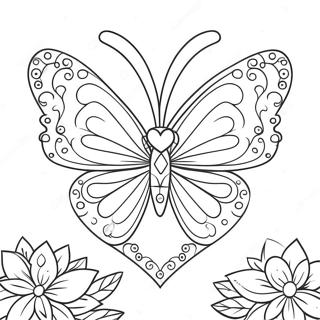 Pagina Para Colorear De Mariposa En Forma De Corazon Colorida Con Flores 71894-59405