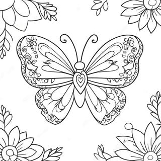 Pagina Para Colorear De Mariposa En Forma De Corazon Colorida Con Flores 71894-59406