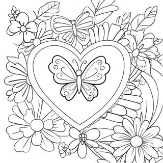 Pagina Para Colorear De Mariposa En Forma De Corazon Colorida Con Flores 71894-59408