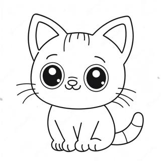 Pagina Para Colorear De Gato Kawaii Adorable Con Ojos Grandes 72185-59615