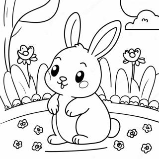 Pagina Para Colorear De Un Lindo Conejo En Un Jardin 7425-6037