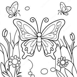 Pagina Para Colorear De Mariposa Colorida En Un Jardin 74536-61507