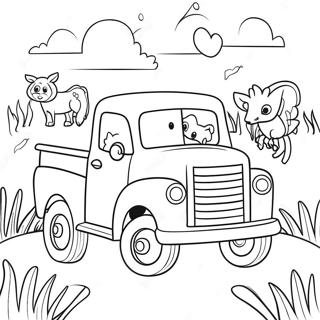 Pagina Para Colorear De Camion Azul Pequeno Con Animales Amigables 7505-6102