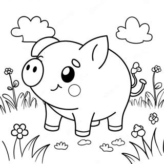 Pagina Para Colorear De Un Cerdito Lindo En Un Campo 8296-6727