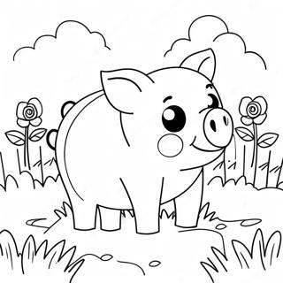 Pagina Para Colorear De Un Cerdito Lindo En Un Campo 8296-6807