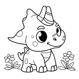 Pagina Para Colorear De Un Lindo Triceratops Con Flores 8957-7321