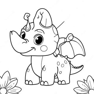 Pagina Para Colorear De Un Lindo Triceratops Con Flores 8957-7322