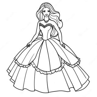 Pagina Para Colorear De Barbie En Un Hermoso Vestido 9047-7395