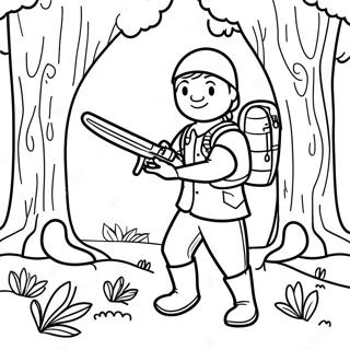 Pagina Para Colorear De Un Cazador Aventurero En El Bosque 972-777