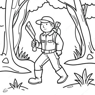 Pagina Para Colorear De Un Cazador Aventurero En El Bosque 972-778